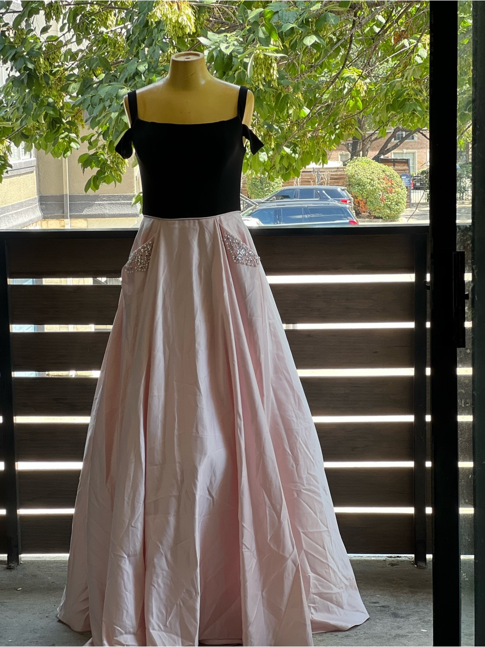 Blondie Nites Black Bodice with Pale Pink Maxi Skirt